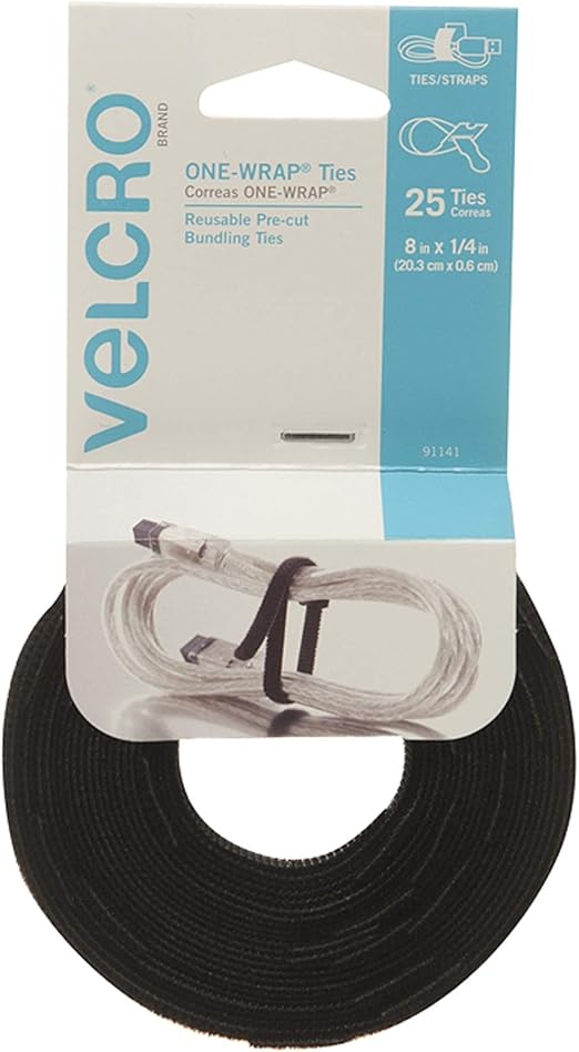 VELCRO Brand ONEWRAP for Cables, Wires & Cords 8" x 1/4" Ties, 25