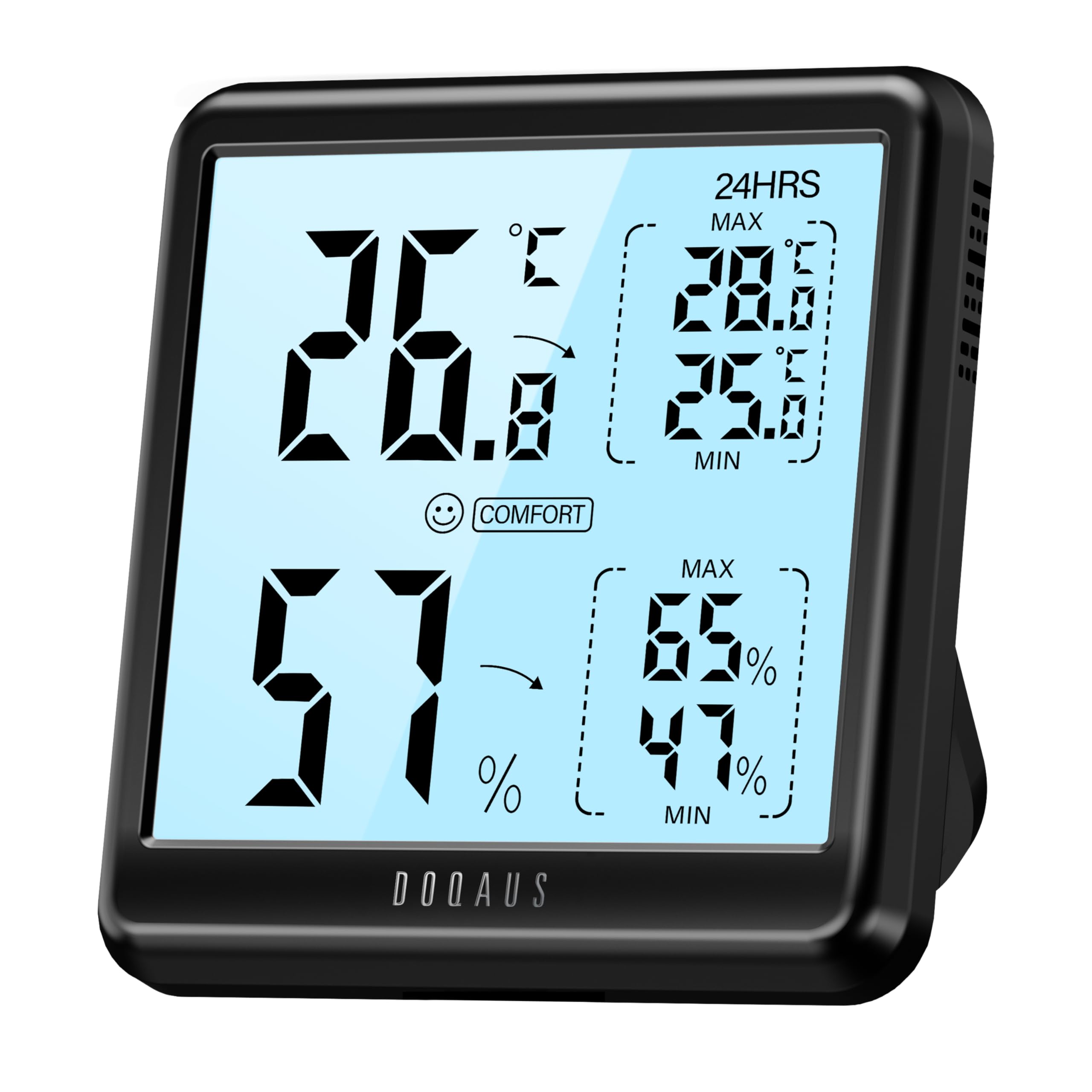 DOQAUS Room Thermometer Hygrometer, Digital Indoor Thermometer with Touch Backlight, Large Screen Temperature Monitor Humidity Meter fot Home Office Wine Cellar Air Comfort Thermo-Hygrometer(Black)