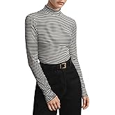 SHENHE Women's Mock Turtleneck Long Sleeve T Shirts Striped Slim Fitted Tee Going Out Tops