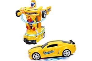 Toysery Transforming Robot Car - One Button Transformation Toy Car with Realistic Engine Sounds, LED Lights and 360 Degree Rotation Speed Drifting Function