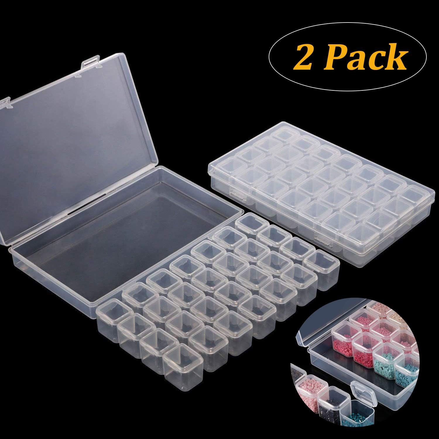 Sifang 28 Grids Diamond Painting Box, Diamond Embroidery Box, Storage Case for Diamond Painting Rhinestone Accessories (2pack)
