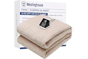 Westinghouse Heated Blanket Twin Size, Electric Heating Blanket with 10 Heating Levels, 1-12 Hours Auto Shut Off, Fast Heating Warming Blanket, Machine Washable(Twin, 62x84 Inches, Beige)