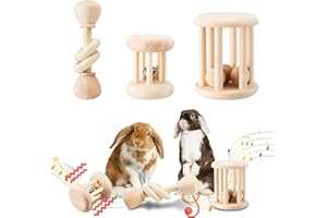 AOWPFVV 3 Pcs Wooden Bunny Toys - Safe Rabbit & Guinea Pigs Teeth Grinding Toys for Chinchillas, Hamsters & Small Animals - Indoor & Outdoor