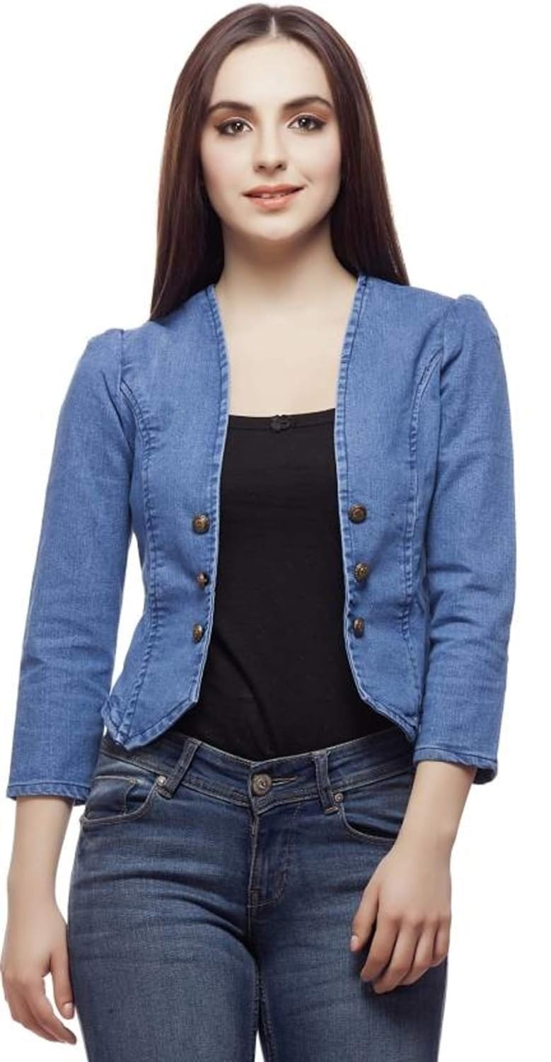 syolo full sleeves solid blue women denim jacket