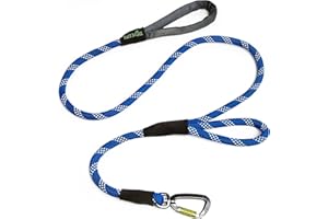 TUFF MUTT Rope Dog Leash 5ft Long, Two Traffic Handles, Heavy Duty, Reflective Double Handles Lead for Safety and Control Training, Leashes for Large Dogs or Medium Dogs, Dual Handles Leads (Blue)