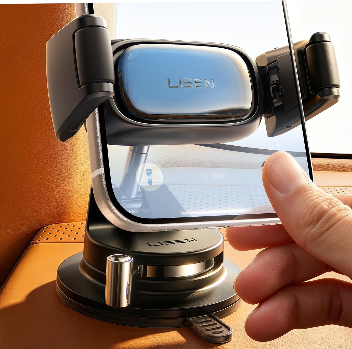 LISEN Suction Phone Mount for Car, [95% Cases Friendly] Car Phone Holder Mount Vacuum Dashboard Phone Holder, Car Cell Phone Holder for iPhone 17 16 15 Pro Max Air Galaxy S26 S25 Cases, Gifts for Mom