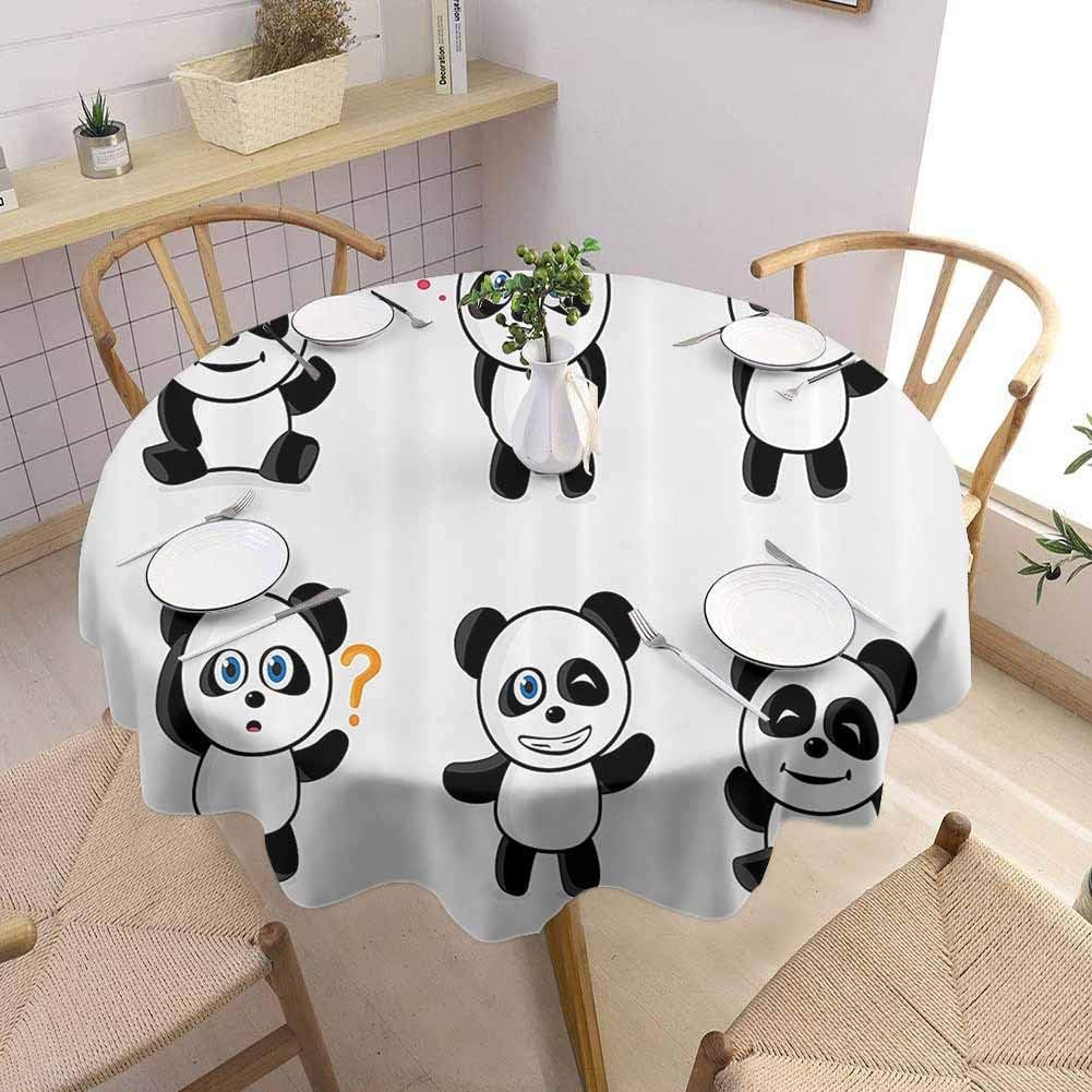 DILITECK Animal Decor Collection Machine Washable Tablecloth Pandas with Heart Shapes Question and Exclamation Marks Creative Lovely Illustration Jacquard Tablecloth Diameter 50 Black White