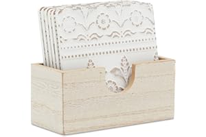 Juvale Wooden Coasters Set of 6-3.8 in, White, Square, Farmhouse Style - Coaster Holder for Coffee Table & Bar Decor - Kitchen & Living Room Decor