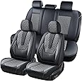Coverado Car Seat Covers Full Set, Nappa Leather Seat Covers for Car, Waterproof Car Seat Protector with Lumbar Support, Automotive Seat Covers Universal Fit for Most Cars SUV Trucks (Gray)