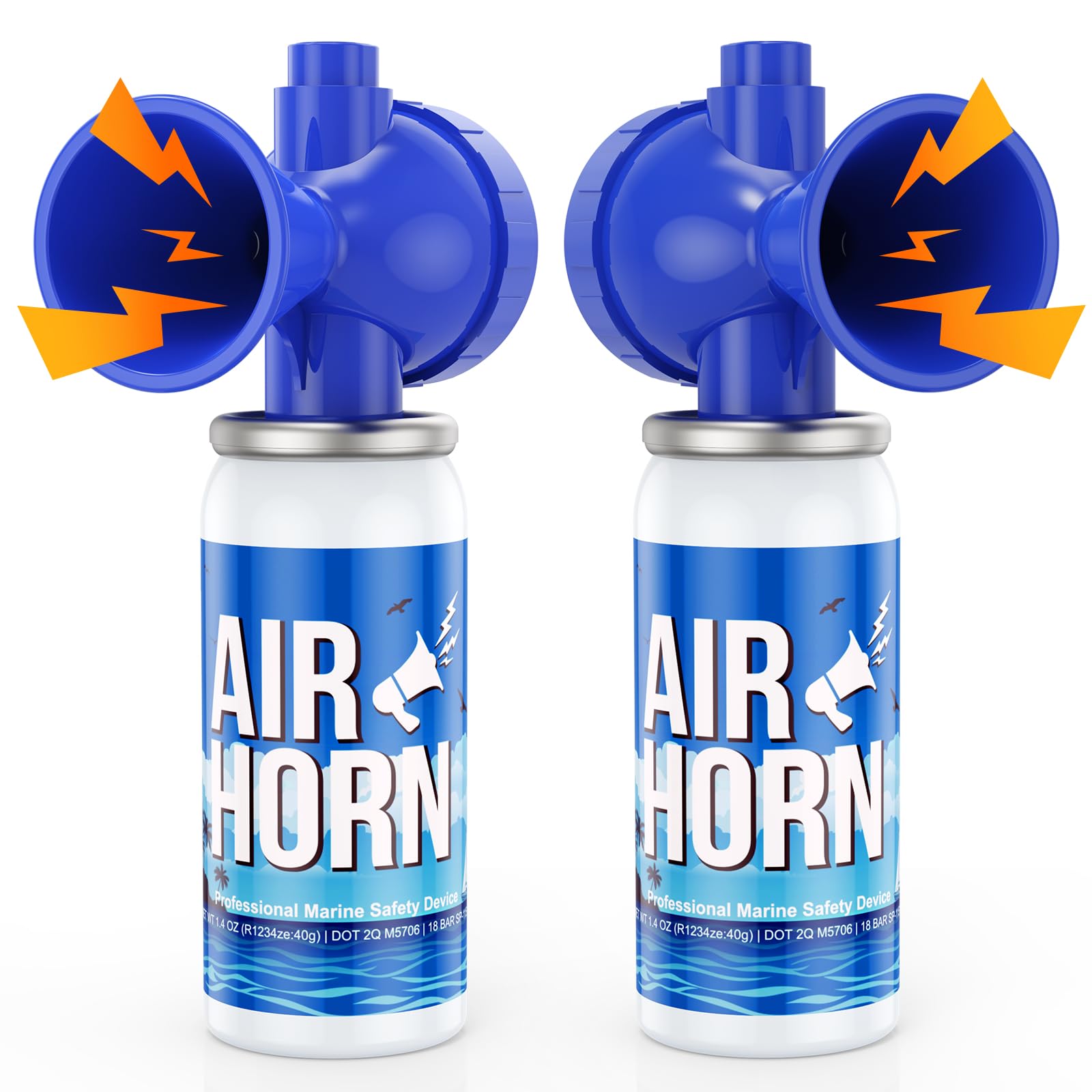 Nicehil 2 Pack Air Horn, 122dB Loud Marine Safety Horn for Boating, Blue | 1.4oz Boat Horn with Advanced HFO-1234ze Gas Techn
