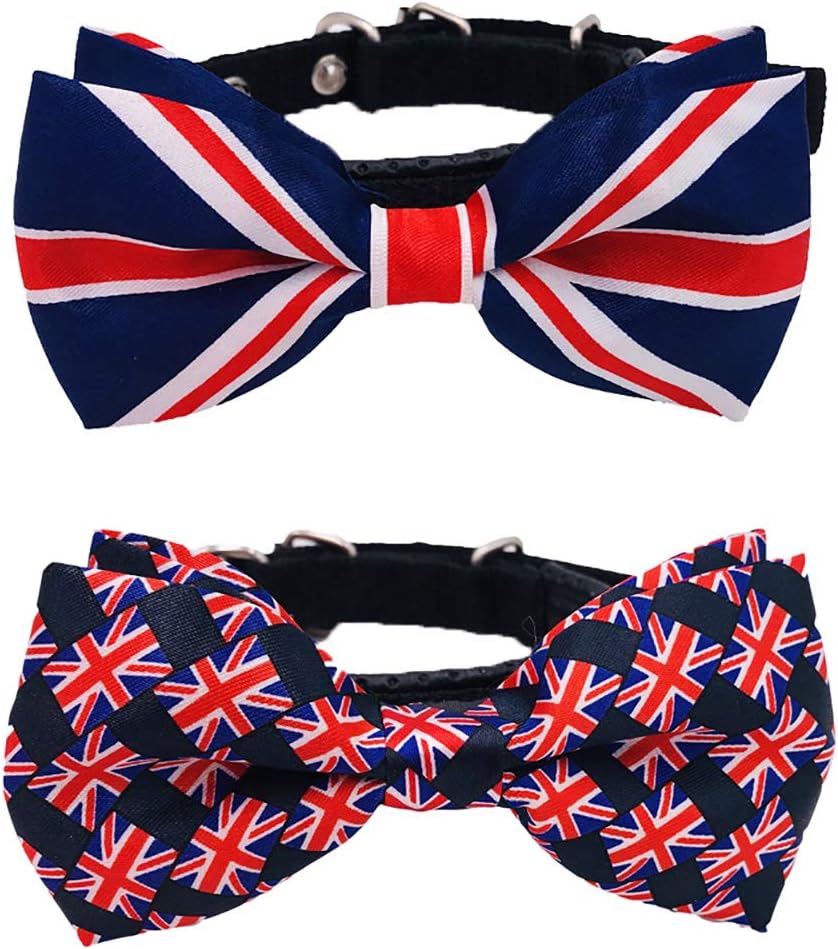 BIPY 2PCS Union Jack Dog Bow Ties UK Flag Patriotic Dogs Collar Bowties Holiday Party Celebrations King Charles Coronation Pet Grooming Accessories for Small Medium Cat Puppy Bow Tie (Large) - Image 3
