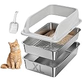 Stainless Steel Sifting Litter Box for Pine Pellets, XL Odor Free | Litter Box with Lid, Large Capacity, Anti-Leakage, Easy Cleaning, Less Tracking, for Multi-Cat &amp; Big cats