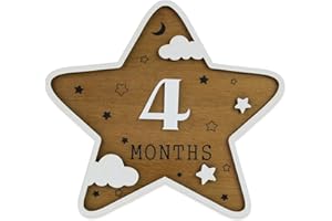 CUNCUN Baby Monthly Milestone Star Board - 6.5 Inch Natural Wood 3D Design with Clouds and Stars, 1-12 Months Tracker, Newborn Photo Prop