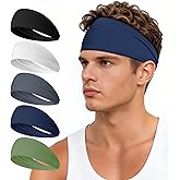 HiRui Headbands for Men & Women (5 Pack), Moisture Wicking No‑Slip Sports Headbands for Running, Workout, Yoga, Cycling, Gym, Soft Stretchy Sweatbands & Hair Bands for Everyday Wear