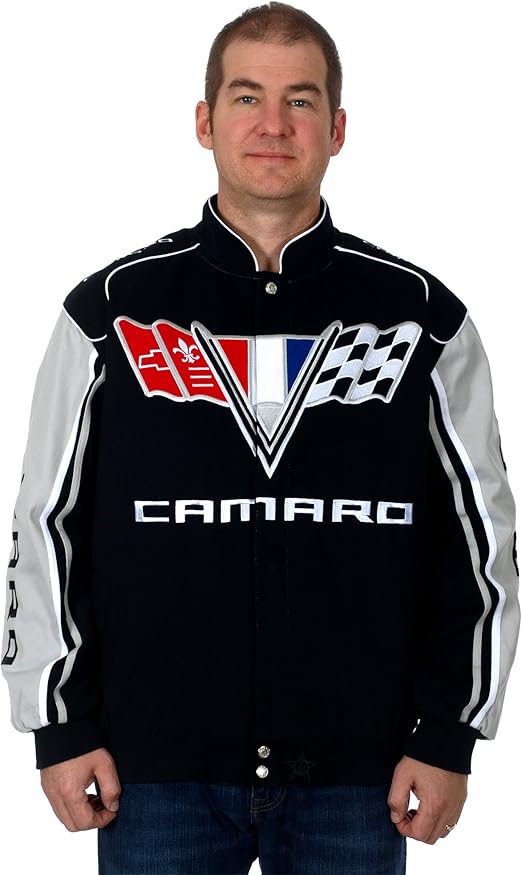 JH Design Men's Chevy Camaro Jacket a Cotton Twill Embroidered Coat Black 3X Plus Amazon