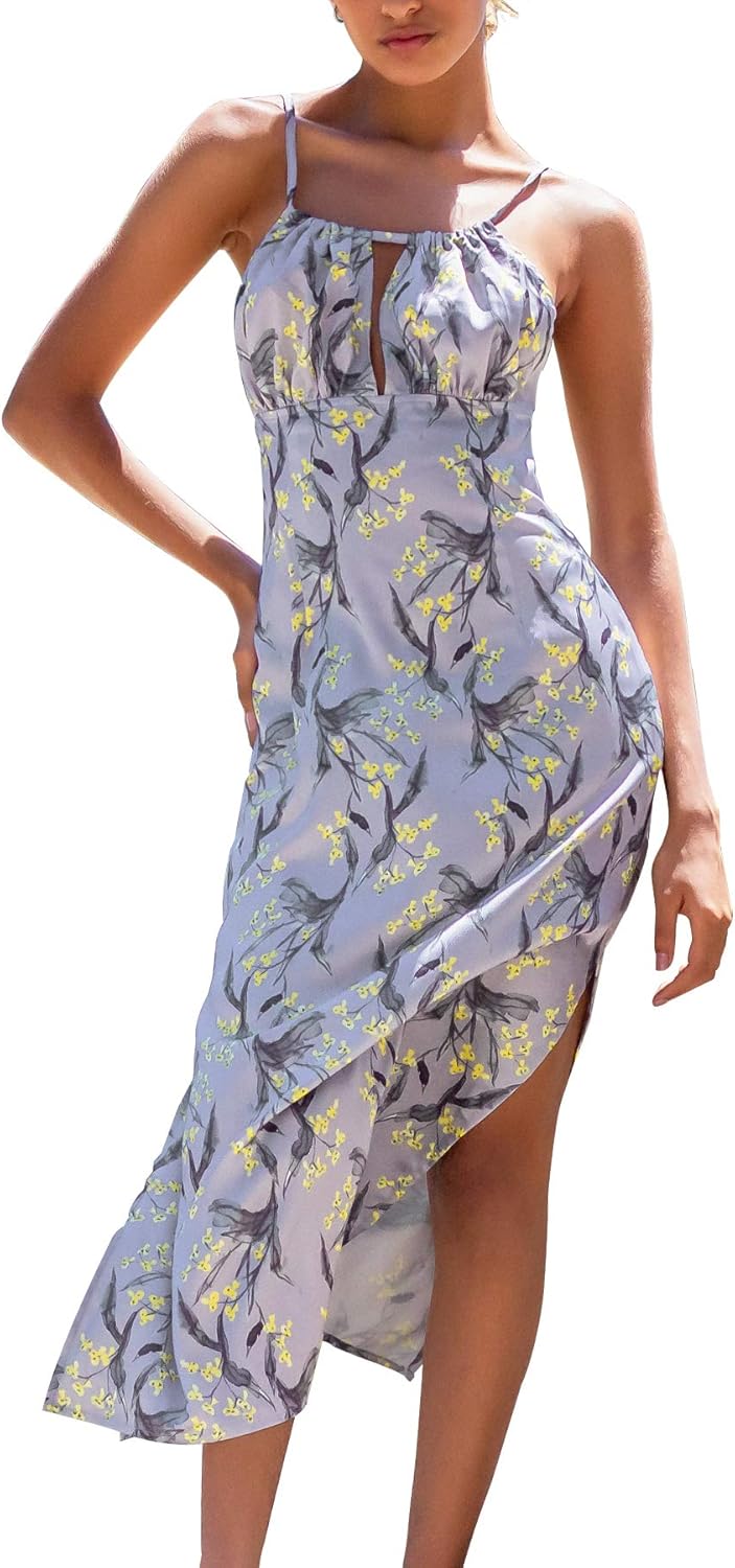 CUPSHE Women's Floral Keyhole Sleeveless Mid Calf Dress, S