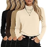 Oakgarden 4 Pack Women's Turtleneck Cotton Long Sleeve Tops Casual Loose Fit Shirts Basic Tunic Trendy Undershirt Tee