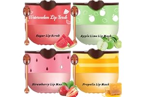 SIGAITWAX Lip Therapy Set - Lip Scrub & Lip Mask, Overnight Treatment Lip Care Kits with - Exfoliate, Condition, Hydrate and Soothe, Exfoliator & Moisturize Natural Two Step Treatment(4PCS)