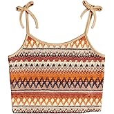 Verdusa Girl's Summer Geo Graphic Bow Knot Shoulder Sleeveless Crop Cami Top