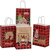 YYaaloa 24pcs Small Christmas Gift Bags with Handle Bulk 8.26 x 5.9 x 3.15 inch Party Favor Paper Shopping Bags for Birthday Xmas Party Supplies (Christmas A)