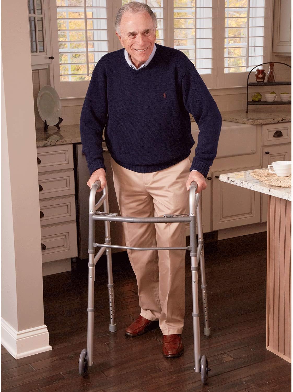 Carex Folding Walker for Seniors - Adult Walker With Wheels - Portable Medical Walker with Adjustable Height, 30-37 Inches: Health & Personal Care