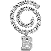 PHOEGRAY Cuban Link Chain for Men, Miami Men's Chain Silver Gold Plated Necklace for Diamond Chain for Ice Chain Hip Hop Jewelry Gift, Rhinestone pendant necklace for fashion jewelry