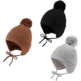 Baby Girl Winter Hats Fleece Lined Infant Beanie Hat for Boys Knitted Kids Earflap Beanis with Pompom 0-8 Years