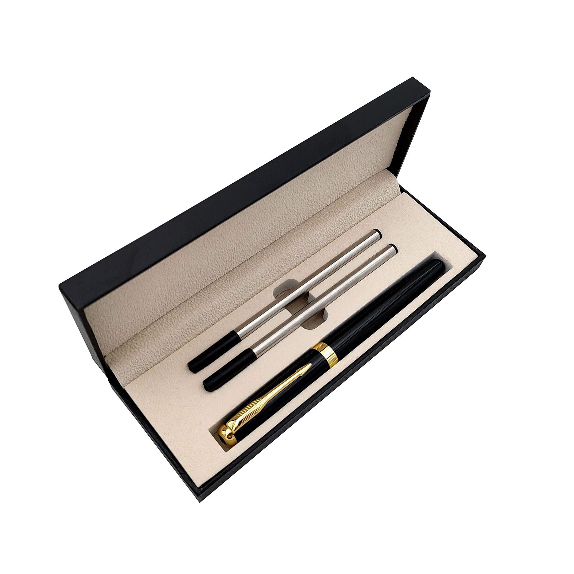 Accod Rollerball Pen Office Signature Pen with 2 Black Refills(0.5mm)Nice for Friend Classmates Family and Colleagues(Black #2)