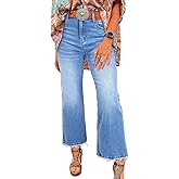 Astylish Womens High Waisted Jeans Stretchy Flared Straight Leg Loose Trendy Raw Hem Denim Pants
