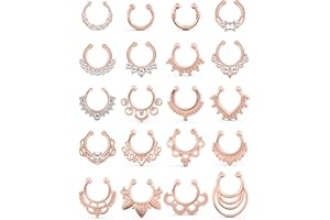 SCERRING Fake Septum Nose Hoop Rings Clear CZ Faux Non Pierced Clicker Hanger Nose Septum Ring Clip On Body Piercing Jewelry 20PCS