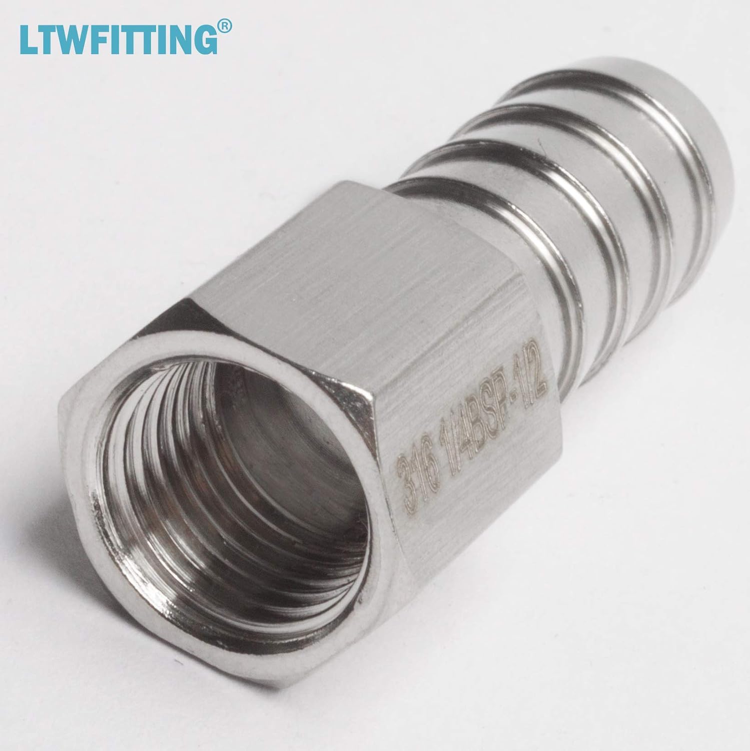 LTWFITTING Stainless Steel 316 BSP Fitting Coupler/Adapter 1/4-Inch Female BSPP x 1/2-Inch(12mm) Hose Barb Fuel Gas Air Fuel(Pack of 5) - Image 5