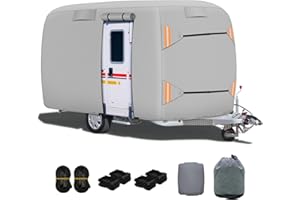 SILIVN Fiberglass Travel Trailer Cover, Heavy Duty Ripstop Fiberglass Trailer RV Cover, Upgraded Durable Waterproof Anti-UV Windproof All Season Protection for RV(13-16ft)