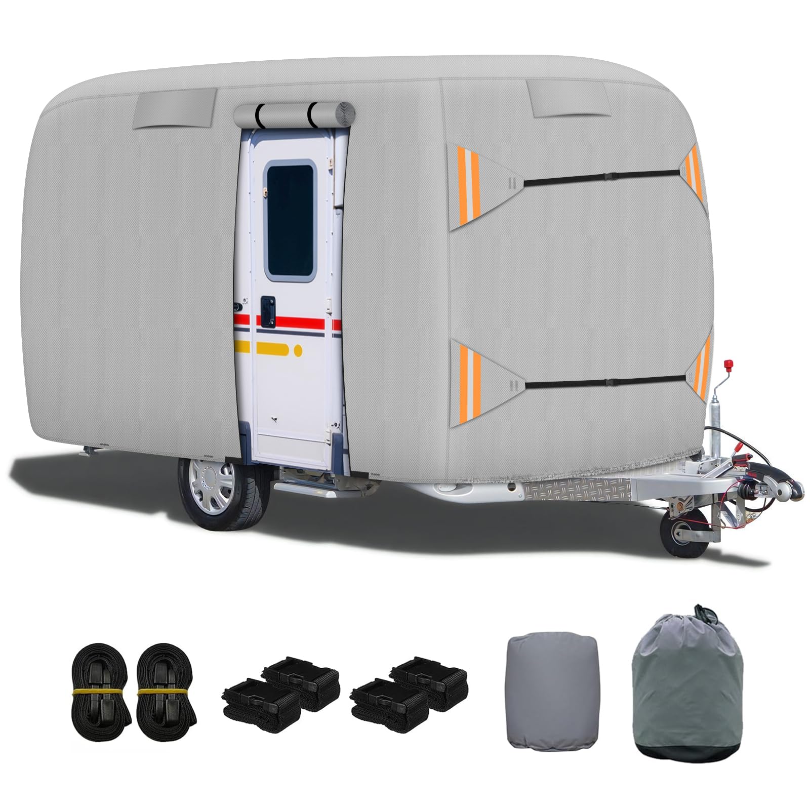 Photo 1 of Fiberglass Travel Trailer Cover, Heavy Duty Ripstop Fiberglass Trailer RV Cover, Upgraded Durable Waterproof Anti-UV Windproof All Season Protection for RV(8-10ft)