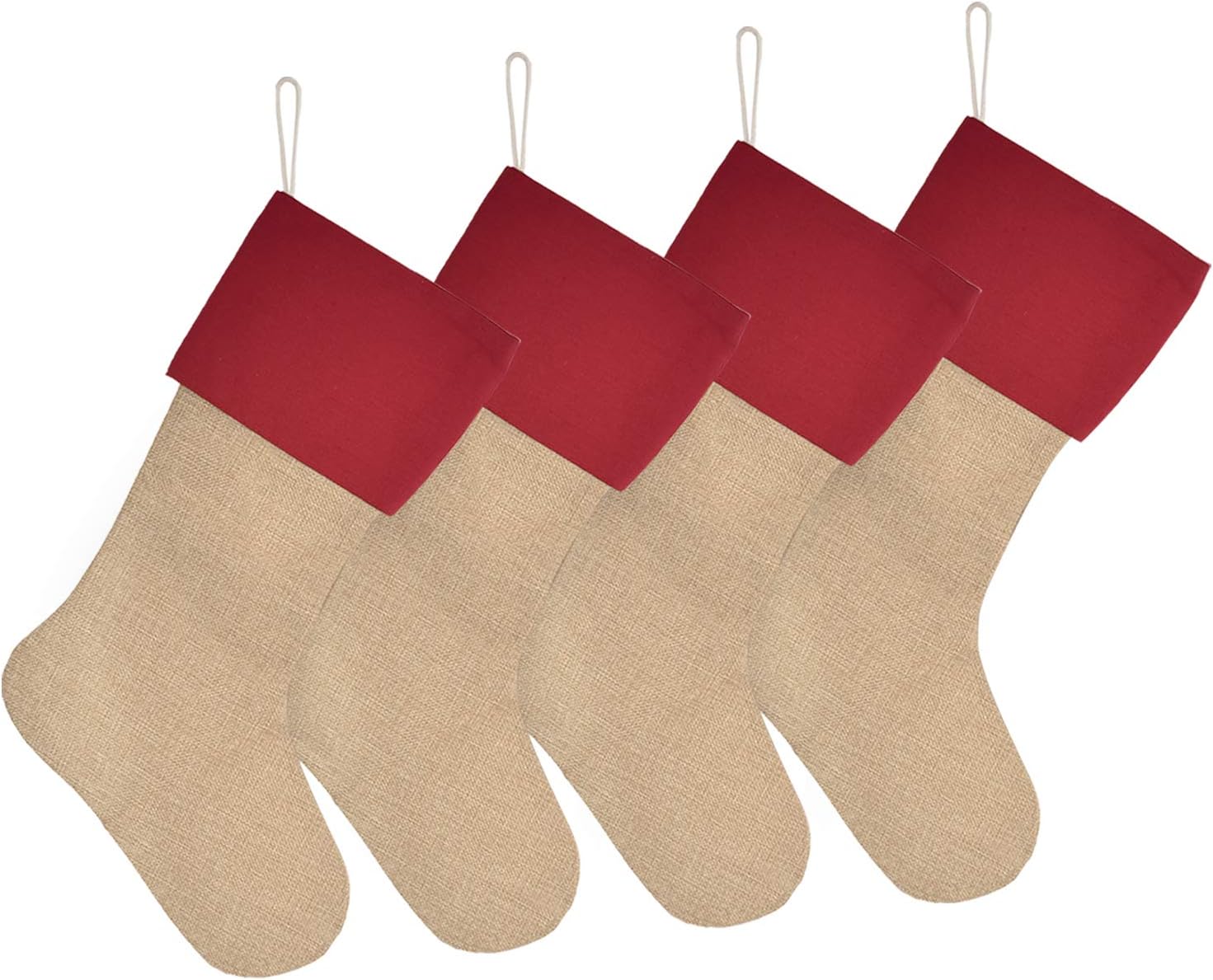 Stockings & Holders - ELEGANTPARK Burlap Christmas Stockings Set of 4 Large Plain DIY Xmas Holiday Fireplace Hanging Decoration Gifts for Family Kids Red