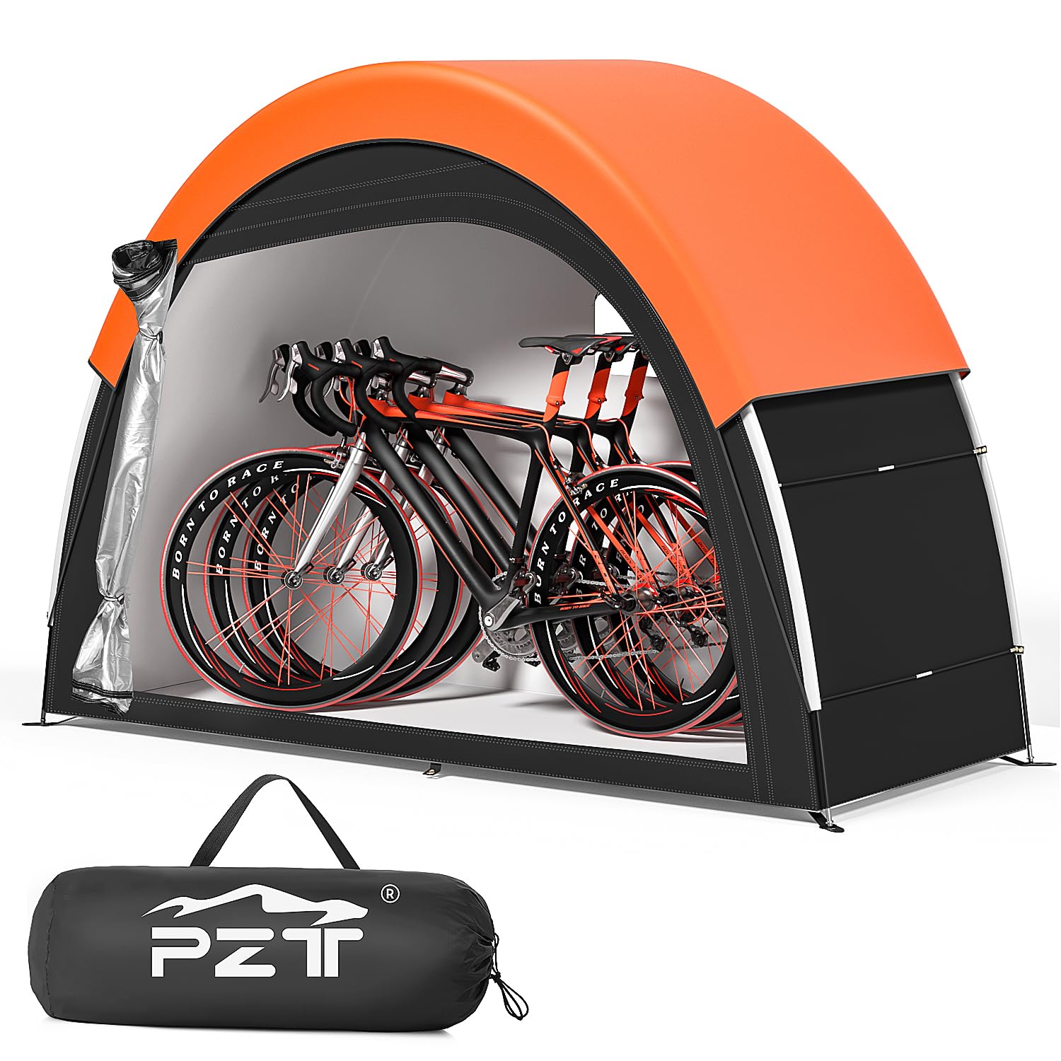 Photo 1 of PZT Upgraded Bike Tent with Rain Cover, Portable Outdoor Storage Shed for 2-3 Bikes, 210D Oxford Fabric PU4000 Waterproof, Bike Shed/Bike Cover for Motorcycles, Garden Tools, Lawn Mower