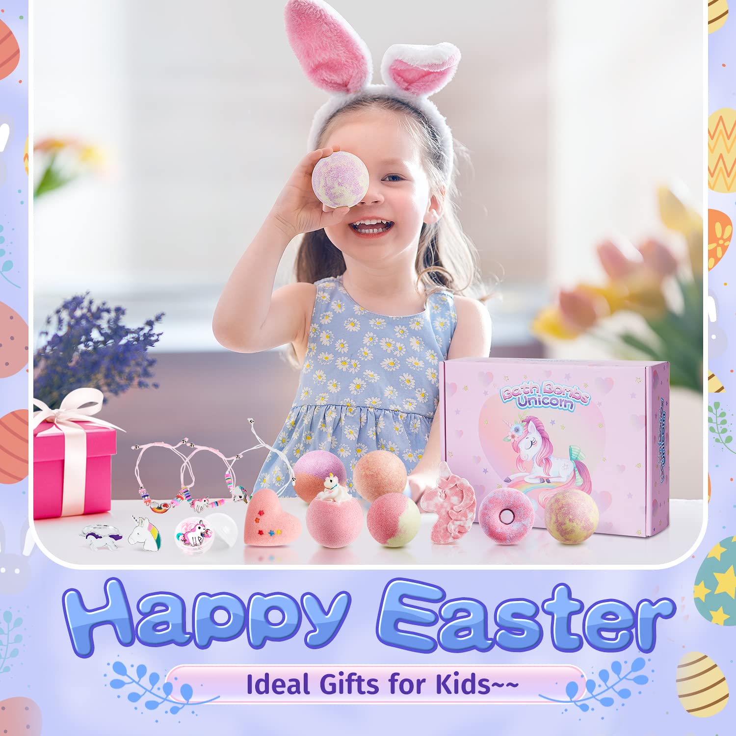 Kids Bath Bombs with Surprise Inside,9 Pack Unicorn Bath Bombs for Girls-5 with Surprise Toys,Including Jewelry Toys,Natural Organic Kids Bubble Bath with Fruity Scents,Relaxing Aromas,Birthday Gift