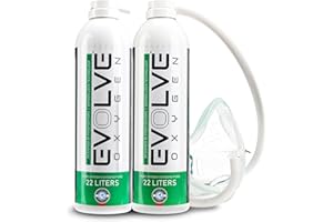 EVOLVE | 44-Liters of Pure Oxygen | Mask and Tube | 2X 22 Liter Canisters | Portable Oxygen Cans | Ideal for Home Use and Outdoor Activities | Designed by Firefighters | Made in The UK | Pack of 1