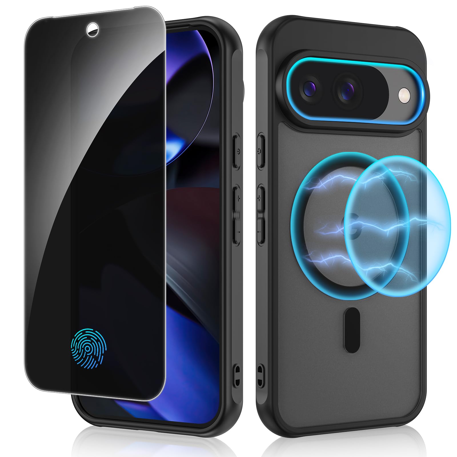 Ruky for Google Pixel 10 / Pixel 10 Pro Case Compatible with MagSafe, [with Privacy Screen Protector] Translucent Shockproof Slim Protective Phone Case for Google Pixel 10/10 Pro 6.3 inch, Black