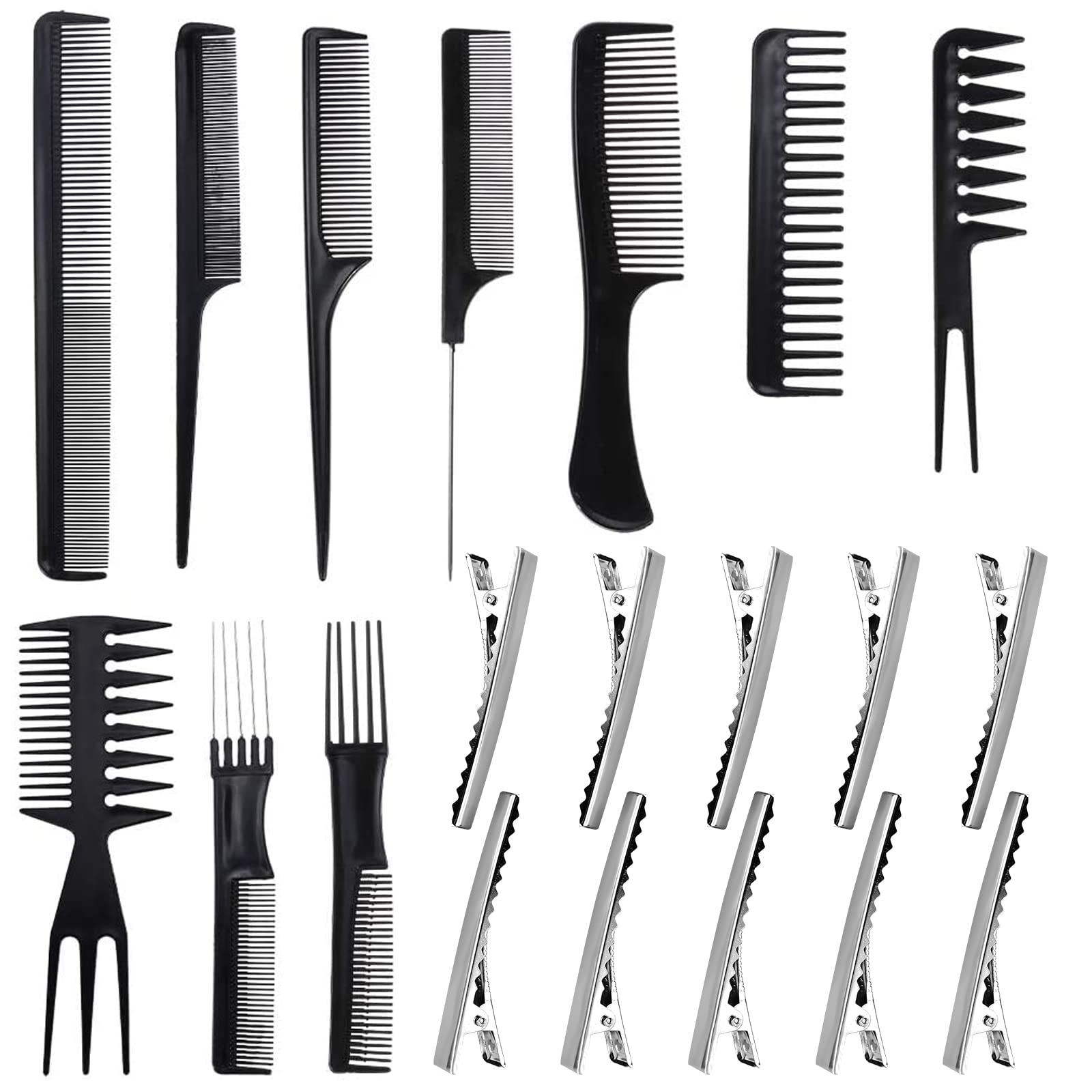 Faburo 20 PCS Hair Combs Set Hair Stylists Hir Cips Professional Styling Comb & Care Clip Set, Anti-static Barber Comb Hair Dying Accessories Men Women Salon & Home