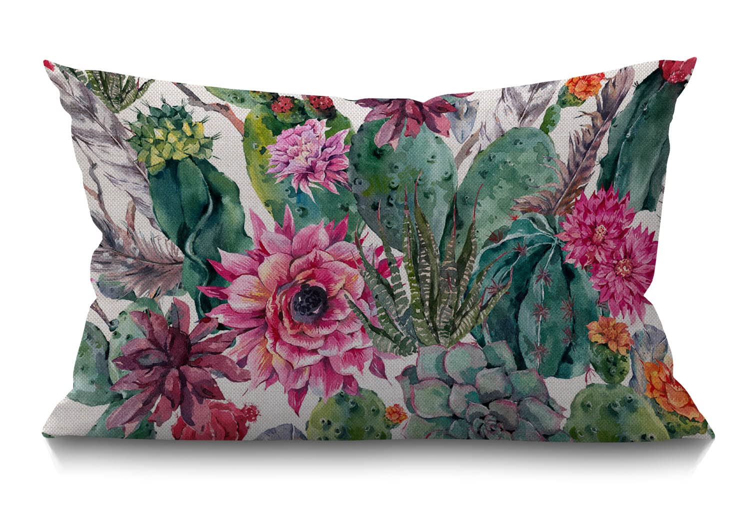 12x20 Inches Cushion Cover Rustic Farmhouse Decor Home Cactus Pillowcases Cotton Linen Cacti Succulent Flowers Twigs Feathers Arrows Throw Pillow Case Pillow Covers for Sofa Couch Bedroom 30 x 50 cm