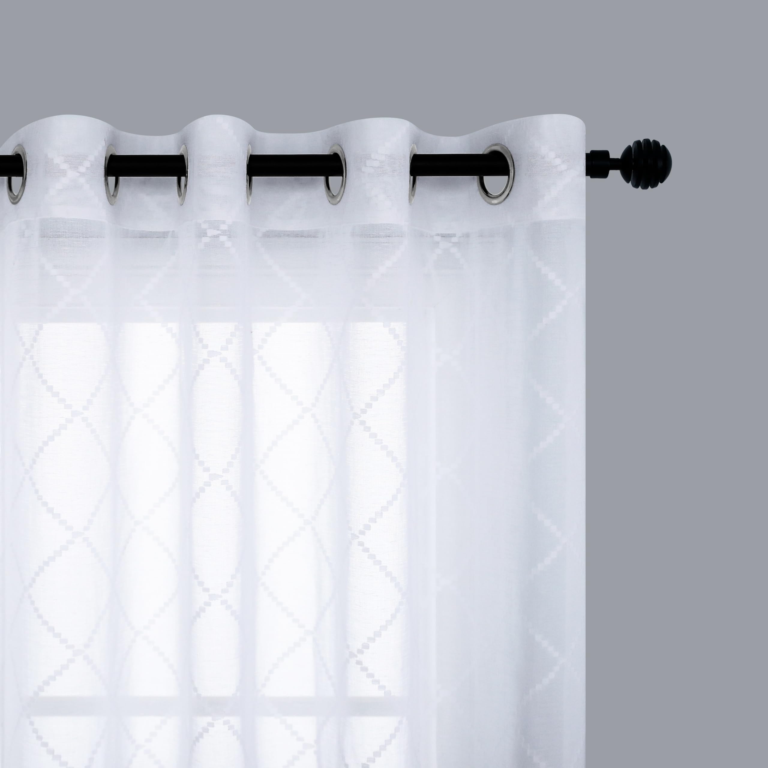 KOUFALL White Sheer Curtains 96 Inches Long 2 Panel Set, Jacquard Lace Pattern Floor to Ceiling Curtain, 8FT Grommet Modern High End Curtains for Living Room Bedroom