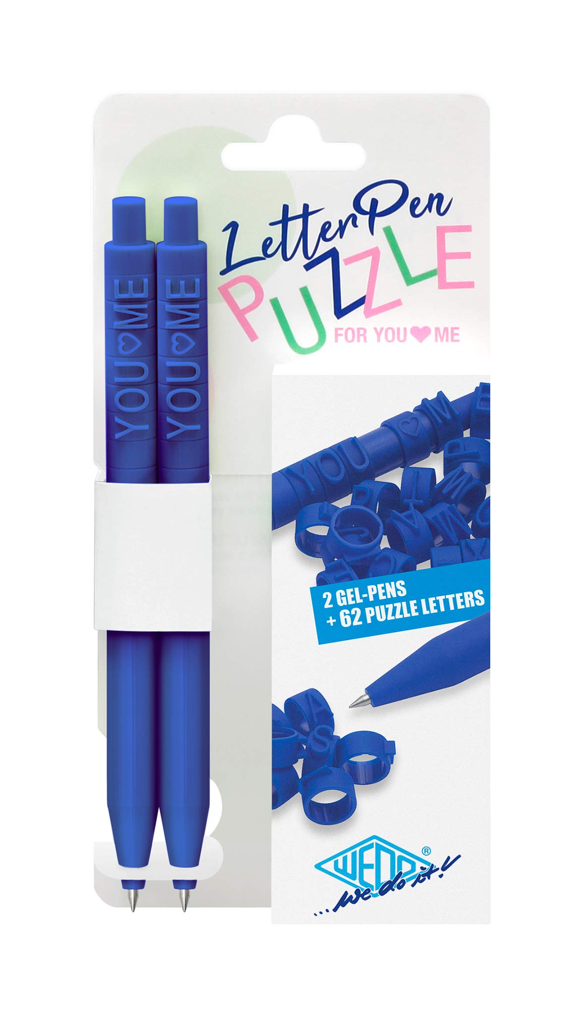 WEDO Puzzle 2533003 Letter Pen Set of 2 Customisable with Letter Rings Interchangeable Lead Blue