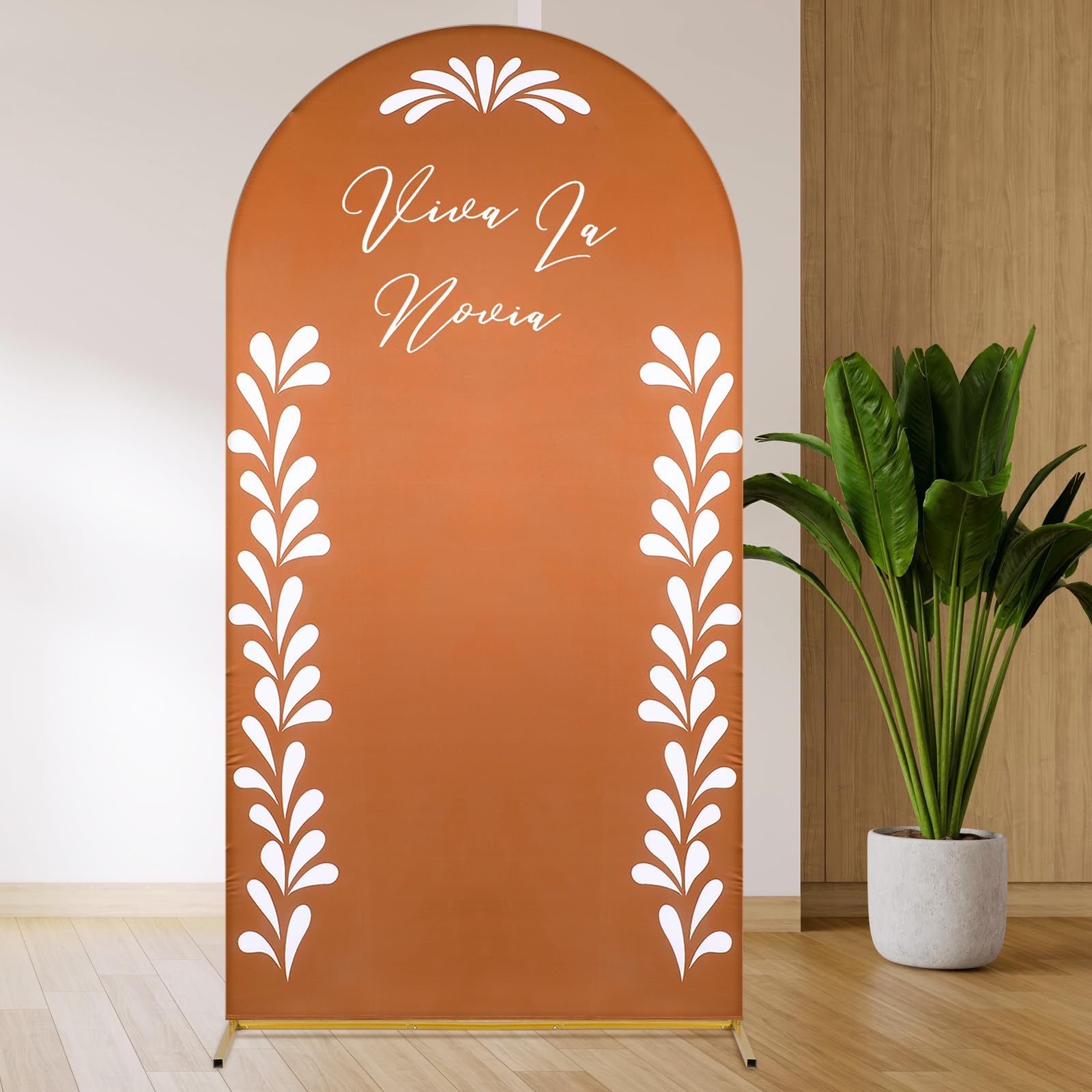 Photo 1 of FuWeave Mexican Talavera Arch Stand Covers Wedding Viva La Novia Backdrop Round Top Arch Cover Fabric for Mexico Party Baby Shower Stand Decoration 4 x 7 ft