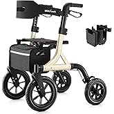MAXWALK Walkers for Seniors, Rollator Walker with Seat, 12" Big Rubber Wheels All Terrain Rollator Walker with Backrest, Buil