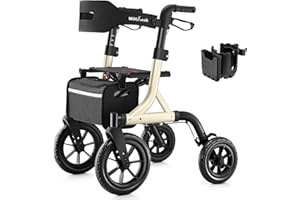 MAXWALK Walkers for Seniors, Rollator Walker with Seat, 12" Big Rubber Wheels All Terrain Rollator Walker with Backrest, Buil
