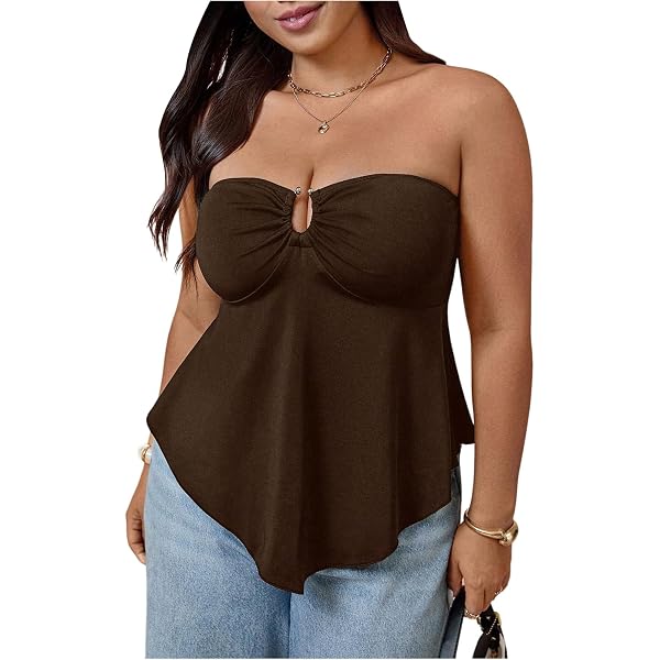 SOLY HUX Women's Plus Size Twist Front Tube Top Strapless Going