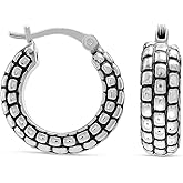 LeCalla 925 Sterling Silver Bali-Style Hoop Earrings Lightweight Click-Top Italian Antique Earring Hoops for Women