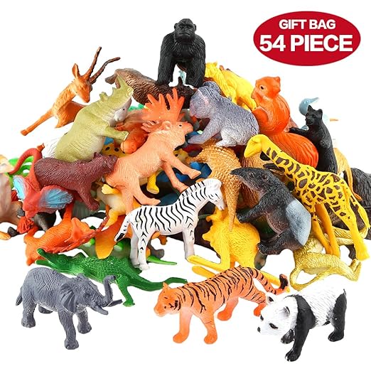 title=Figure Animali, 54 Pezzi Mini Giungla Giocattoli Set, Mondo Zoo Realistico