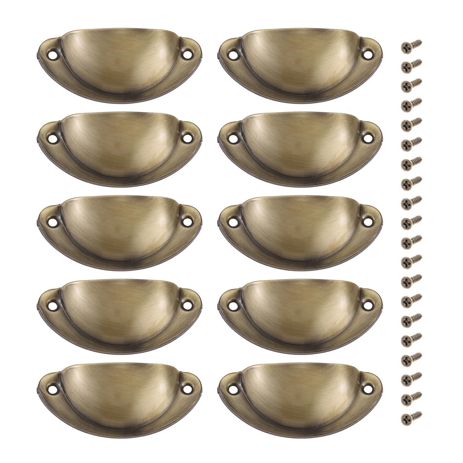 Yetaha 10PCS Brushed Brass Handles, Cup Handles for Drawers, 82x35mm Shell Pull Handles,Vintage Antique Kitchen Cupboard Pulls Furniture Knob, Brushed Brass