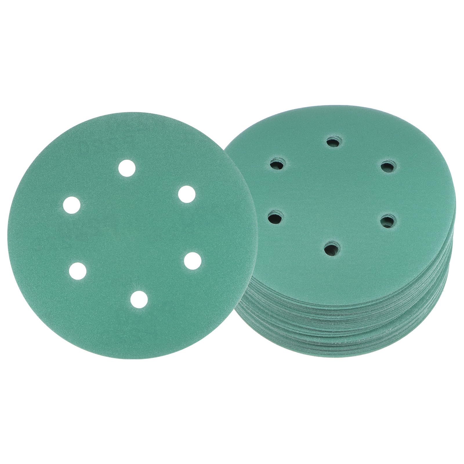 Kozelo 50pcs Green Film Sanding Discs - [6 Inch 220 Grits 6 Hole ] Round Aluminum Oxide Hook & Loop Wet Dry Sander Pads for Wood Metal Polishing Use| Zirconium Corundum Sandpaper